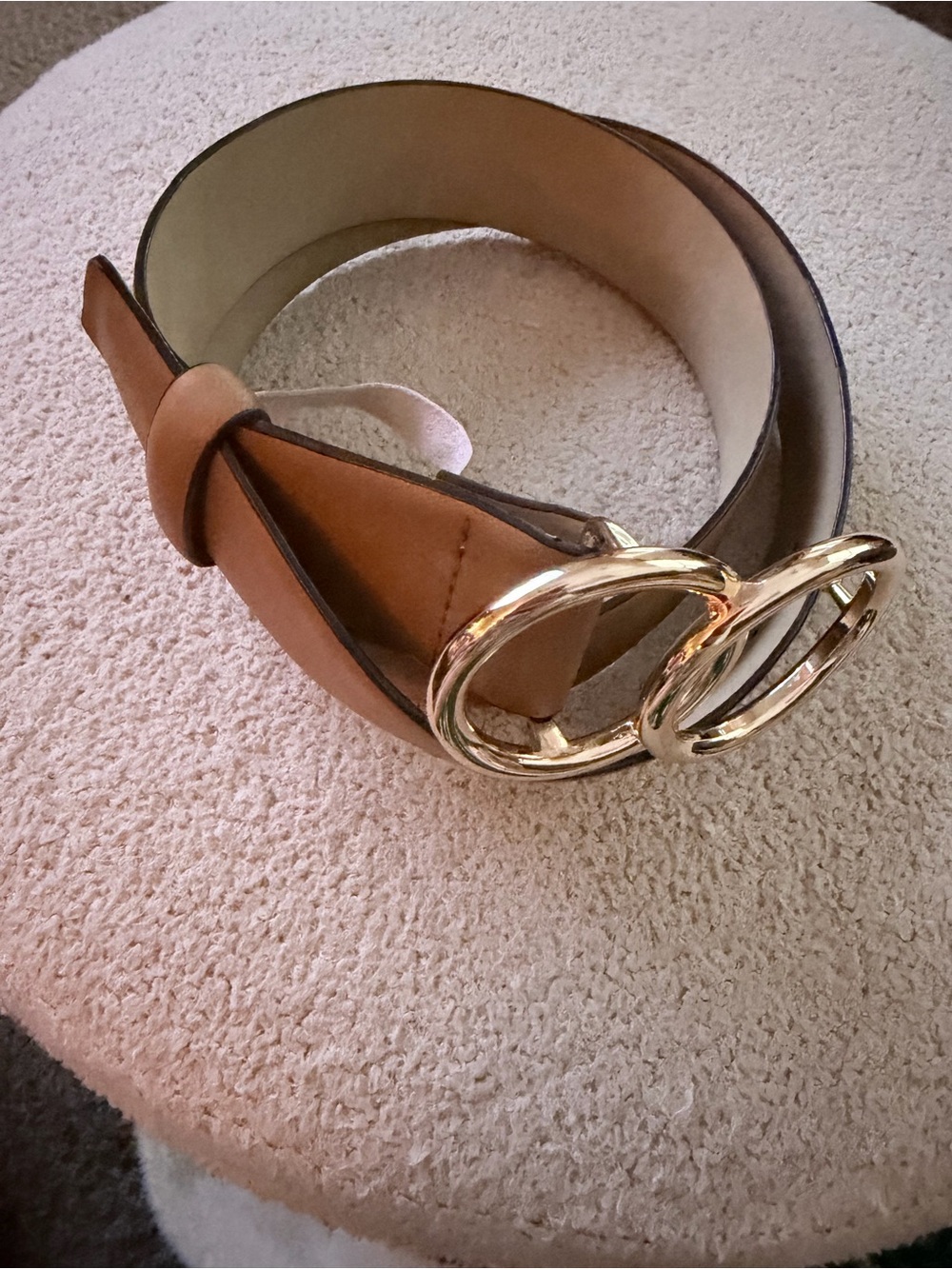 Tan Leather Belt with Double Gold Rings